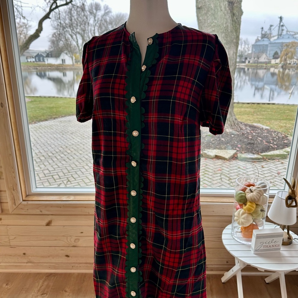 Plaid Button-Up Christmas Dress